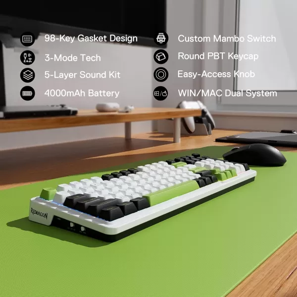 Redragon K686 PRO 98 Keys Wireless Gasket RGB Gaming Keyboard 3Mode WinMac Mechanical Keyboard w5Layer Noise Dampening Dedicated Knob Control ampamp HotSwap in Linear Red Switch Blue Himmel ColorK686 PRO MAX