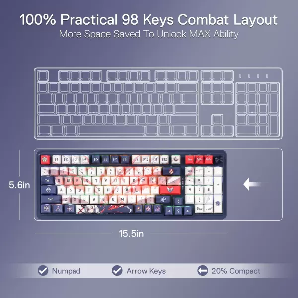 Redragon K686 PRO 98 Keys Wireless Gasket RGB Gaming Keyboard 3Mode WinMac Mechanical Keyboard w5Layer Noise Dampening Dedicated Knob Control ampamp HotSwap in Linear Red Switch Blue Himmel ColorK686 PRO SE