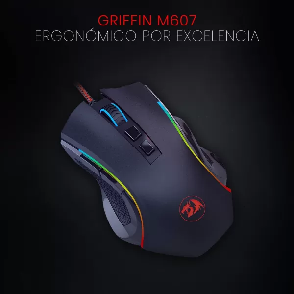 Redragon M602 RGB Wired Gaming Mouse RGB Spectrum Backlit Ergonomic Mouse Griffin Programmable with 8 Backlight Modes Up to 7200 DPI for Windows PC Gamers WhiteBlack