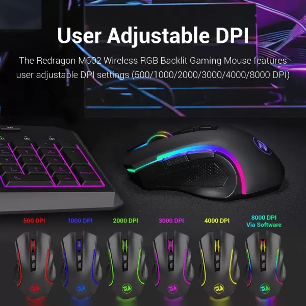 Redragon M602 RGB Wired Gaming Mouse RGB Spectrum Backlit Ergonomic Mouse Griffin Programmable with 8 Backlight Modes Up to 7200 DPI for Windows PC Gamers WhiteBlack