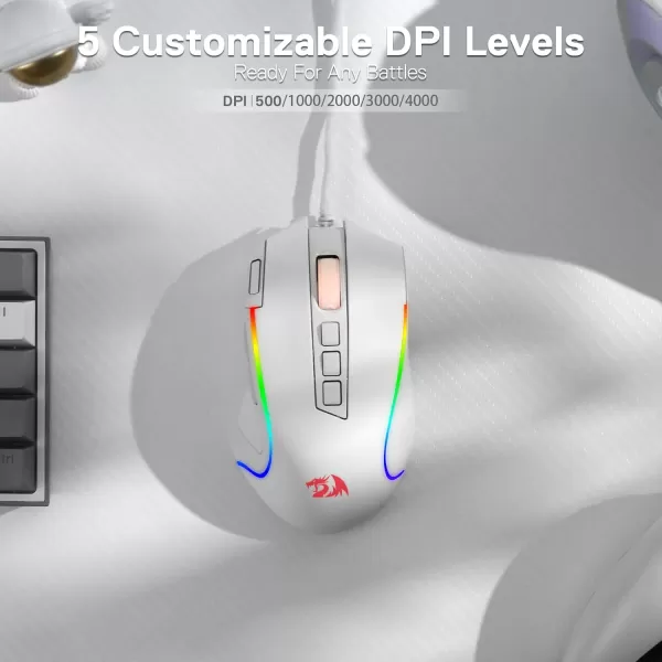 Redragon M612 Predator RGB Gaming Mouse 8000 DPI Wired Optical Gamer Mouse with 11 Programmable Buttons ampamp 5 Backlit Modes Software Supports DIY Keybinds Rapid Fire ButtonWhite