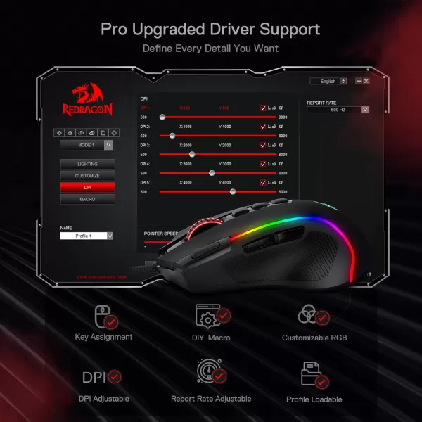Redragon M612 Predator RGB Gaming Mouse 8000 DPI Wired Optical Gamer Mouse with 11 Programmable Buttons ampamp 5 Backlit Modes Software Supports DIY Keybinds Rapid Fire ButtonBlack