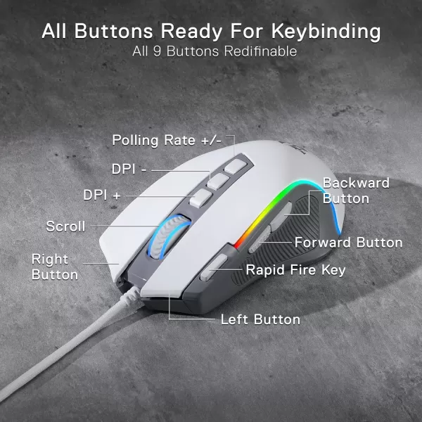 Redragon M612 Predator RGB Gaming Mouse 8000 DPI Wired Optical Gamer Mouse with 11 Programmable Buttons ampamp 5 Backlit Modes Software Supports DIY Keybinds Rapid Fire ButtonGray