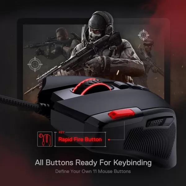 Redragon M612 Predator RGB Gaming Mouse 8000 DPI Wired Optical Gamer Mouse with 11 Programmable Buttons ampamp 5 Backlit Modes Software Supports DIY Keybinds Rapid Fire ButtonBlack