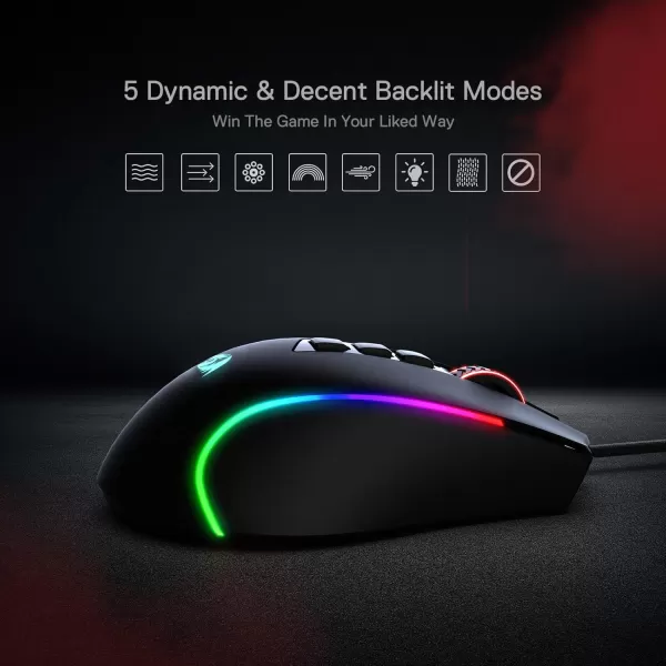 Redragon M612 Predator RGB Gaming Mouse 8000 DPI Wired Optical Gamer Mouse with 11 Programmable Buttons ampamp 5 Backlit Modes Software Supports DIY Keybinds Rapid Fire ButtonBlack