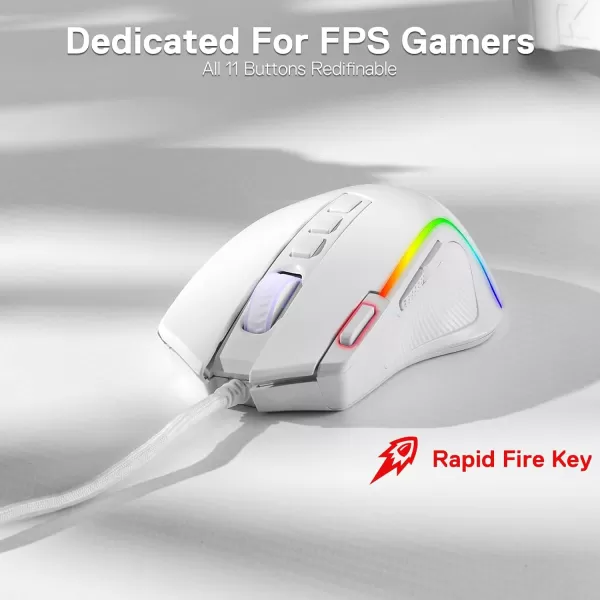Redragon M612 Predator RGB Gaming Mouse 8000 DPI Wired Optical Gamer Mouse with 11 Programmable Buttons ampamp 5 Backlit Modes Software Supports DIY Keybinds Rapid Fire ButtonWhite