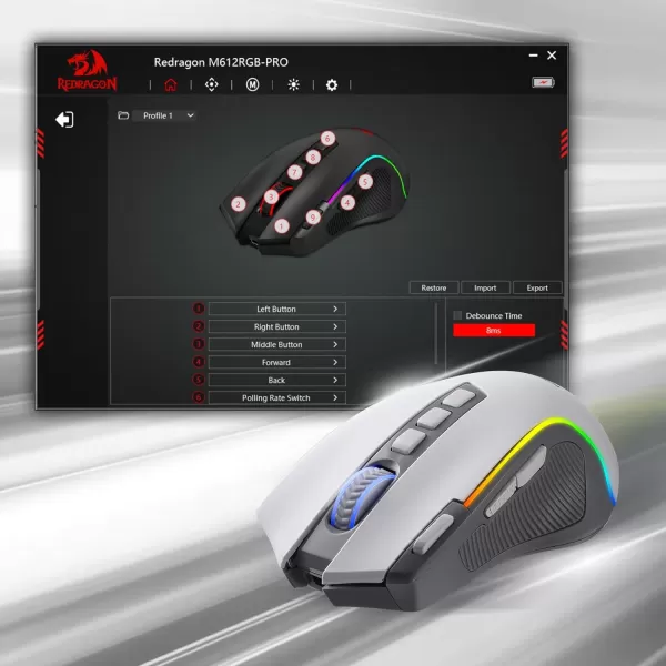 Redragon M612 Predator RGB Gaming Mouse 8000 DPI Wired Optical Gamer Mouse with 11 Programmable Buttons ampamp 5 Backlit Modes Software Supports DIY Keybinds Rapid Fire ButtonGray