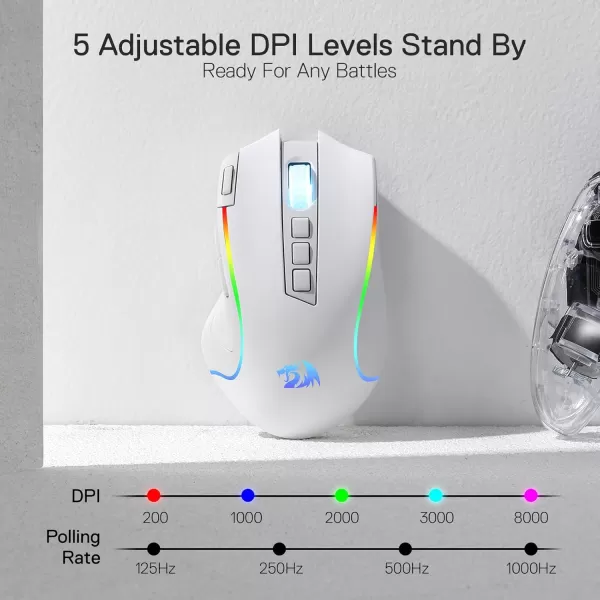 Redragon M612 Predator RGB Gaming Mouse 8000 DPI Wired Optical Gamer Mouse with 11 Programmable Buttons ampamp 5 Backlit Modes Software Supports DIY Keybinds Rapid Fire ButtonWhite