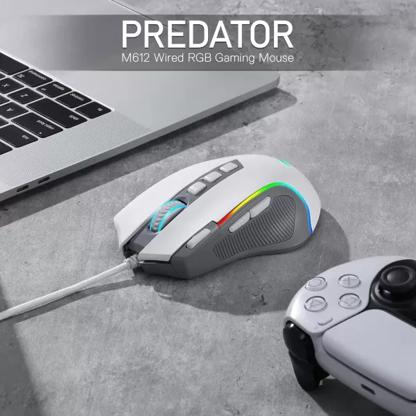 Redragon M612 Predator RGB Gaming Mouse 8000 DPI Wired Optical Gamer Mouse with 11 Programmable Buttons ampamp 5 Backlit Modes Software Supports DIY Keybinds Rapid Fire ButtonGray