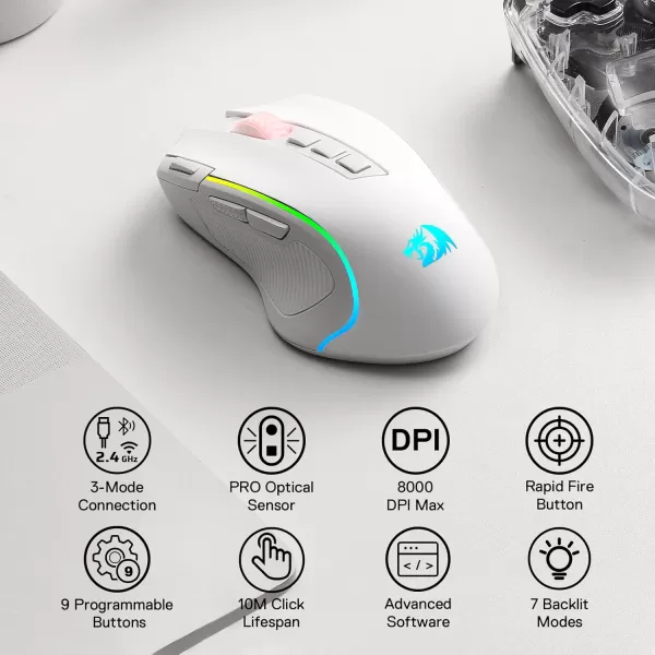 Redragon M612 Predator RGB Gaming Mouse 8000 DPI Wired Optical Gamer Mouse with 11 Programmable Buttons ampamp 5 Backlit Modes Software Supports DIY Keybinds Rapid Fire ButtonWhite