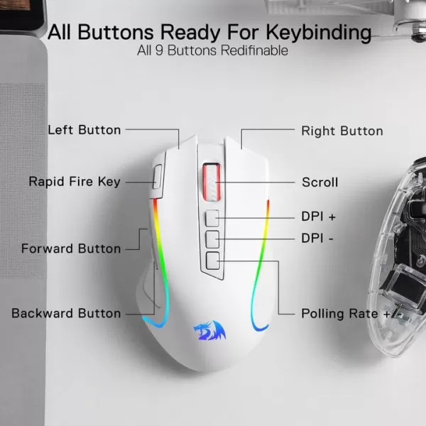 Redragon M612 Predator RGB Gaming Mouse 8000 DPI Wired Optical Gamer Mouse with 11 Programmable Buttons ampamp 5 Backlit Modes Software Supports DIY Keybinds Rapid Fire ButtonWhite