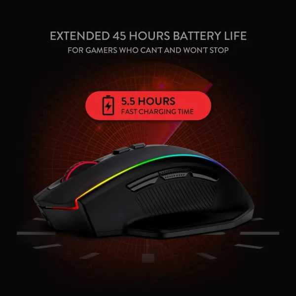 Redragon M686 Wireless Gaming Mouse 16000 DPI WiredWireless Gamer Mouse with Professional Sensor 45Hour Reliable Power Capacity Customizable Macro and RGB Backlight for PCMacLaptopWiredWireless