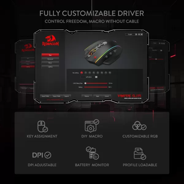 Redragon M686 Wireless Gaming Mouse 16000 DPI WiredWireless Gamer Mouse with Professional Sensor 45Hour Reliable Power Capacity Customizable Macro and RGB Backlight for PCMacLaptopWiredWireless
