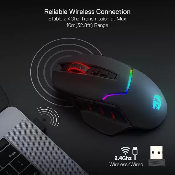 Redragon M6901 Wireless Gaming Mouse with DPI Shifting 2 Side Buttons 2400 DPI Ergonomic Design 8 ButtonsBlackM690 PRO Black