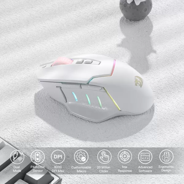Redragon M6901 Wireless Gaming Mouse with DPI Shifting 2 Side Buttons 2400 DPI Ergonomic Design 8 ButtonsBlackM690 PRO White