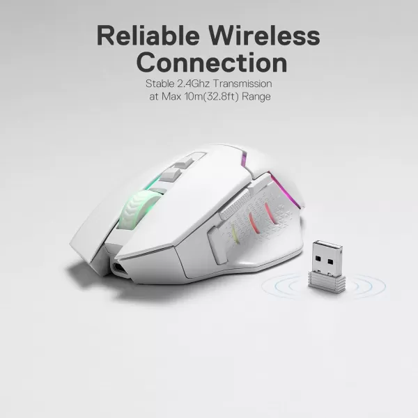 Redragon M6901 Wireless Gaming Mouse with DPI Shifting 2 Side Buttons 2400 DPI Ergonomic Design 8 ButtonsBlackM690 PRO White