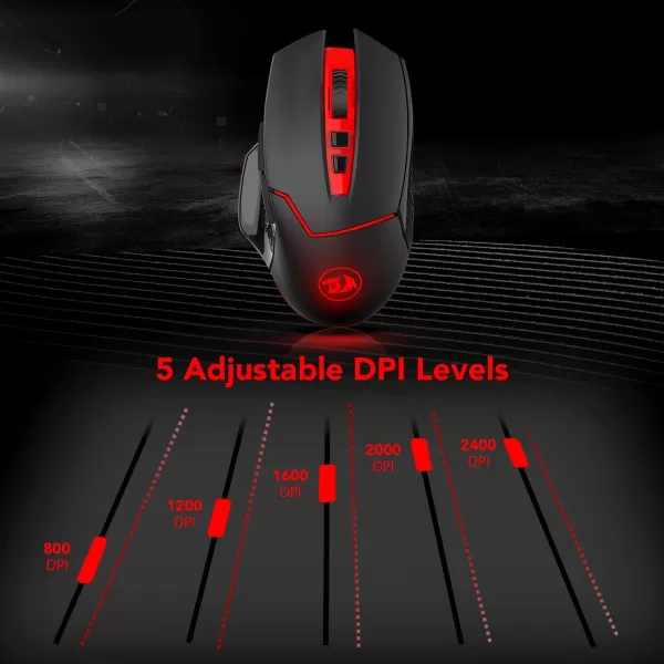 Redragon M6901 Wireless Gaming Mouse with DPI Shifting 2 Side Buttons 2400 DPI Ergonomic Design 8 ButtonsBlackM6901