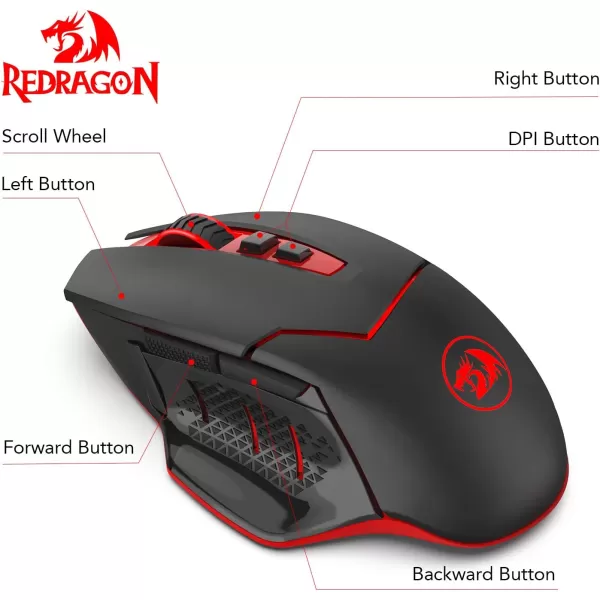 Redragon M6901 Wireless Gaming Mouse with DPI Shifting 2 Side Buttons 2400 DPI Ergonomic Design 8 ButtonsBlackM6901