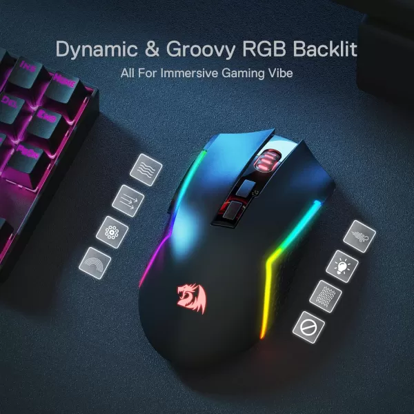 Redragon M693 Wireless Gaming Mouse 8000 DPI WiredWireless Gamer Mouse w 3Mode Connection BT ampamp 24G Wireless 7 Macro Buttons Reliable Power Capacity for PCMacLaptopBlack