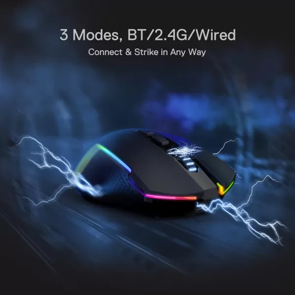 Redragon M693 Wireless Gaming Mouse 8000 DPI WiredWireless Gamer Mouse w 3Mode Connection BT ampamp 24G Wireless 7 Macro Buttons Reliable Power Capacity for PCMacLaptopBlack