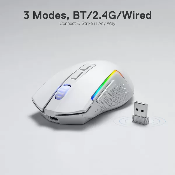 Redragon M693 Wireless Gaming Mouse 8000 DPI WiredWireless Gamer Mouse w 3Mode Connection BT ampamp 24G Wireless 7 Macro Buttons Reliable Power Capacity for PCMacLaptopWhite