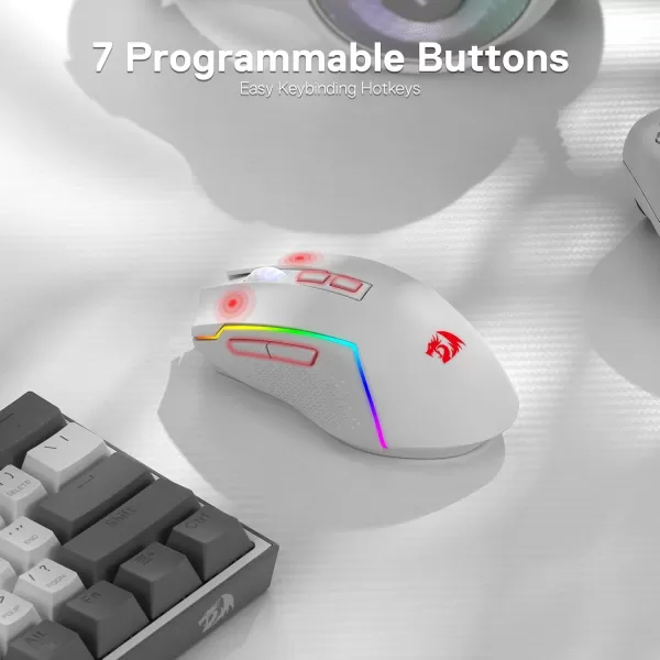 Redragon M693 Wireless Gaming Mouse 8000 DPI WiredWireless Gamer Mouse w 3Mode Connection BT ampamp 24G Wireless 7 Macro Buttons Reliable Power Capacity for PCMacLaptopWhite
