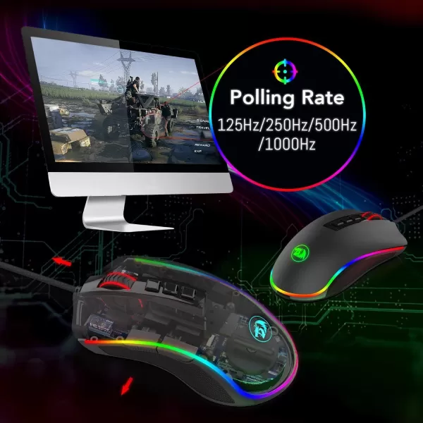 Redragon M711 Cobra Gaming Mouse with 168 Million RGB Color Backlit 10000 DPI Adjustable Comfortable Grip 7 Programmable ButtonsBlack