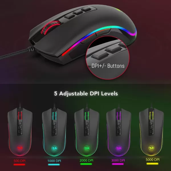 Redragon M711 Cobra Gaming Mouse with 168 Million RGB Color Backlit 10000 DPI Adjustable Comfortable Grip 7 Programmable ButtonsBlack