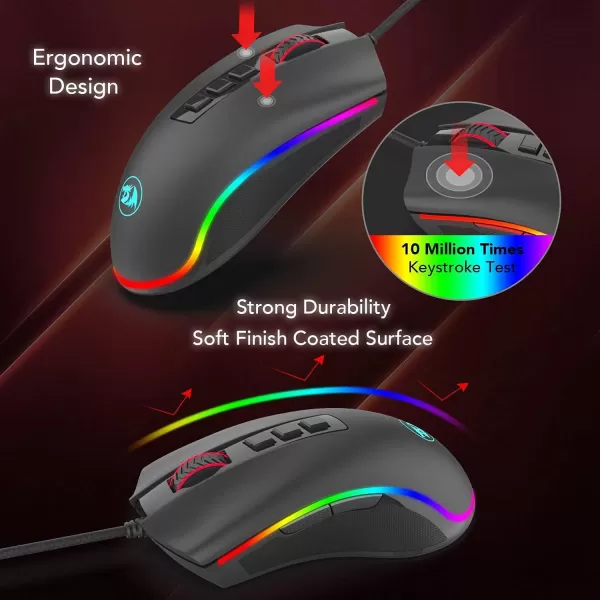Redragon M711 Cobra Gaming Mouse with 168 Million RGB Color Backlit 10000 DPI Adjustable Comfortable Grip 7 Programmable ButtonsBlack