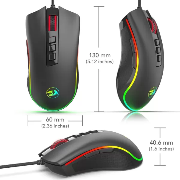 Redragon M711 Cobra Gaming Mouse with 168 Million RGB Color Backlit 10000 DPI Adjustable Comfortable Grip 7 Programmable ButtonsBlack