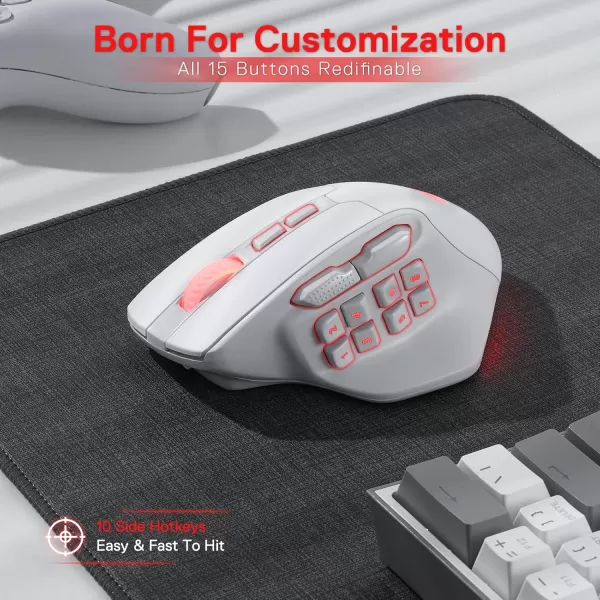 Redragon M806 Bullseye Gaming Mouse 7 Programmable Buttons Wired RGB Gamer Mouse wErgonomic Natural Grip Build Software Supports DIY Keybinds ampamp BacklitWhite