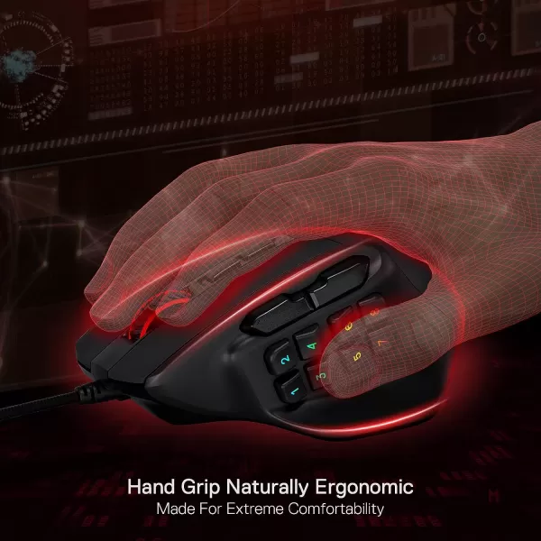 Redragon M806 Bullseye Gaming Mouse 7 Programmable Buttons Wired RGB Gamer Mouse wErgonomic Natural Grip Build Software Supports DIY Keybinds ampamp BacklitBlack
