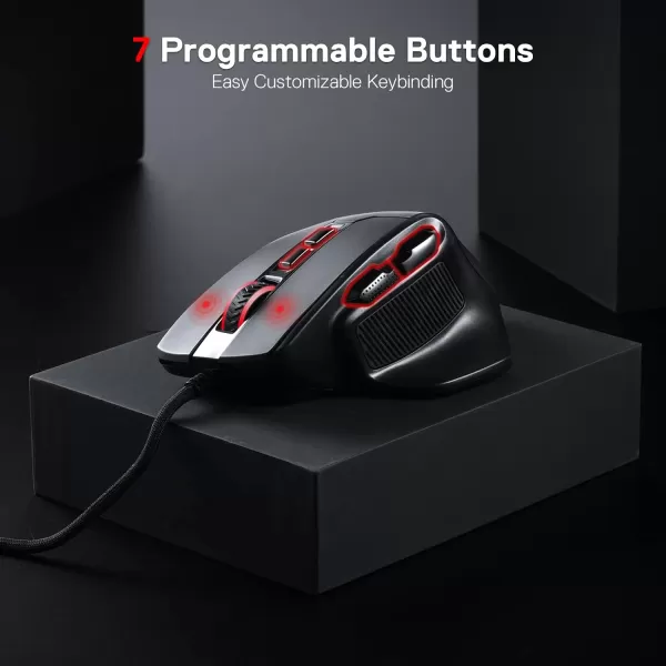 Redragon M806 Bullseye Gaming Mouse 7 Programmable Buttons Wired RGB Gamer Mouse wErgonomic Natural Grip Build Software Supports DIY Keybinds ampamp BacklitBlack