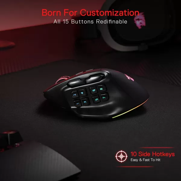 Redragon M806 Bullseye Gaming Mouse 7 Programmable Buttons Wired RGB Gamer Mouse wErgonomic Natural Grip Build Software Supports DIY Keybinds ampamp BacklitBlack