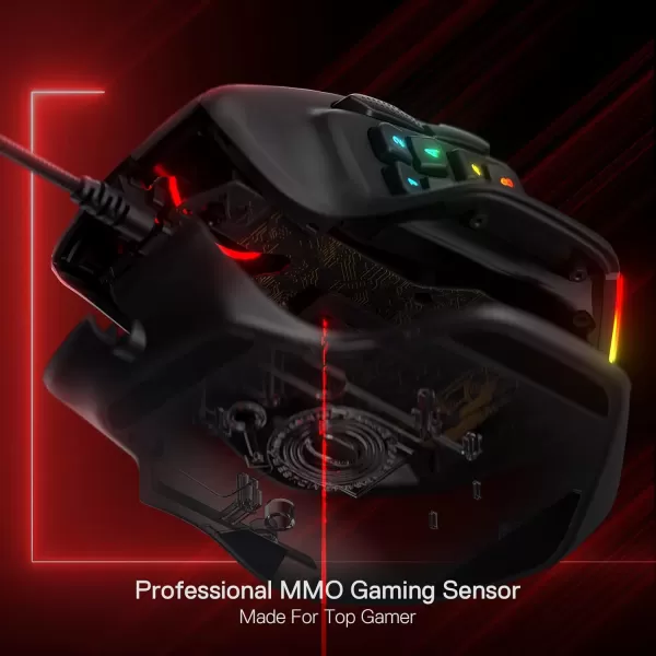 Redragon M806 Bullseye Gaming Mouse 7 Programmable Buttons Wired RGB Gamer Mouse wErgonomic Natural Grip Build Software Supports DIY Keybinds ampamp BacklitBlack