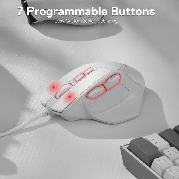 Redragon M806 Bullseye Gaming Mouse 7 Programmable Buttons Wired RGB Gamer Mouse wErgonomic Natural Grip Build Software Supports DIY Keybinds ampamp BacklitWhite