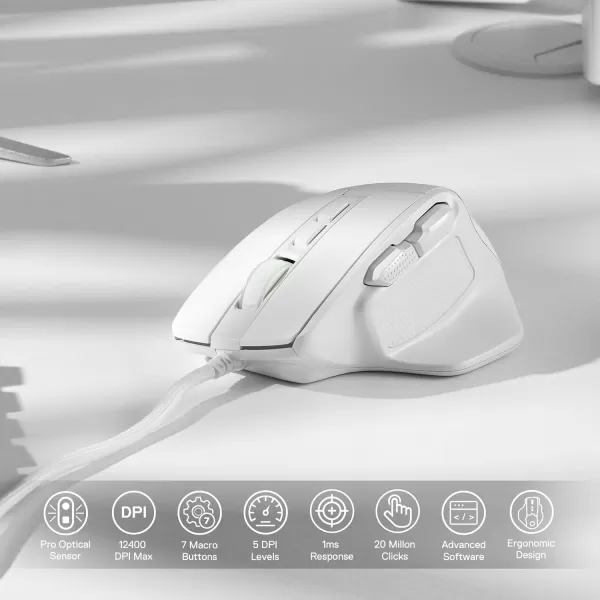 Redragon M806 Bullseye Gaming Mouse 7 Programmable Buttons Wired RGB Gamer Mouse wErgonomic Natural Grip Build Software Supports DIY Keybinds ampamp BacklitWhite