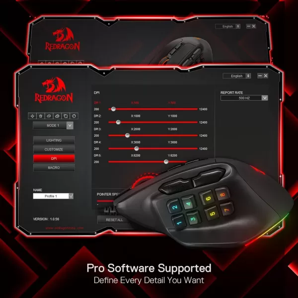 Redragon M806 Bullseye Gaming Mouse 7 Programmable Buttons Wired RGB Gamer Mouse wErgonomic Natural Grip Build Software Supports DIY Keybinds ampamp BacklitBlack