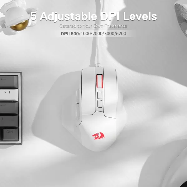 Redragon M806 Bullseye Gaming Mouse 7 Programmable Buttons Wired RGB Gamer Mouse wErgonomic Natural Grip Build Software Supports DIY Keybinds ampamp BacklitWhite