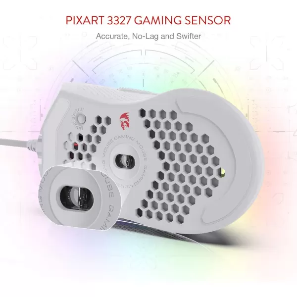 Redragon M808 Storm Lightweight RGB Gaming Mouse 85g Ultralight Shell  12400 DPI Optical Sensor  7 Programmable Buttons  Precise Registration  SuperLite Cable  WhiteM808WT