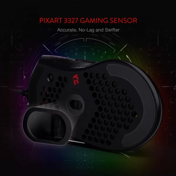 Redragon M808 Storm Lightweight RGB Gaming Mouse 85g Ultralight Shell  12400 DPI Optical Sensor  7 Programmable Buttons  Precise Registration  SuperLite Cable  WhiteM808BK