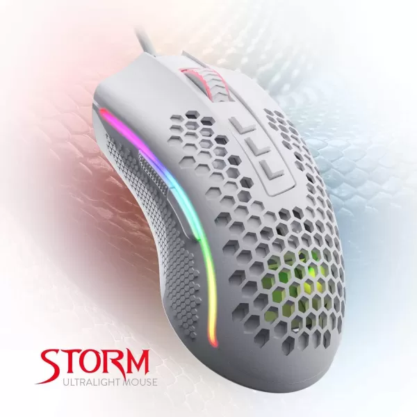 Redragon M808 Storm Lightweight RGB Gaming Mouse 85g Ultralight Shell  12400 DPI Optical Sensor  7 Programmable Buttons  Precise Registration  SuperLite Cable  WhiteM808WT