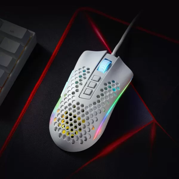 Redragon M808 Storm Lightweight RGB Gaming Mouse 85g Ultralight Shell  12400 DPI Optical Sensor  7 Programmable Buttons  Precise Registration  SuperLite Cable  WhiteM808WT