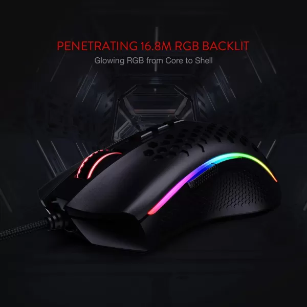 Redragon M808 Storm Lightweight RGB Gaming Mouse 85g Ultralight Shell  12400 DPI Optical Sensor  7 Programmable Buttons  Precise Registration  SuperLite Cable  WhiteM808BK