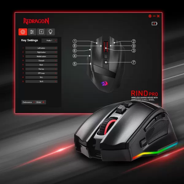 Redragon M813 Wired RGB Gaming Mouse with 4D Dual Mode Scroll Wheel Optical Ergonomic Gamer Mouse with Max 16000DPI High Precision Sensor 3333 7 Macro Buttons Software SupportedWireless