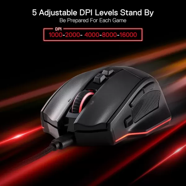 Redragon M813 Wired RGB Gaming Mouse with 4D Dual Mode Scroll Wheel Optical Ergonomic Gamer Mouse with Max 16000DPI High Precision Sensor 3333 7 Macro Buttons Software SupportedWired