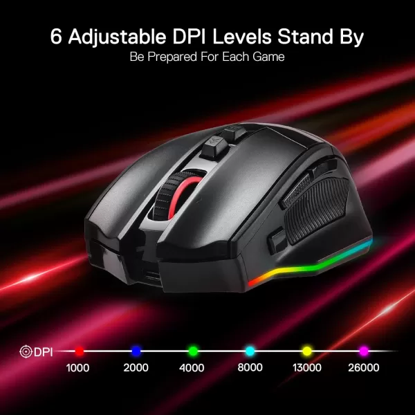Redragon M813 Wired RGB Gaming Mouse with 4D Dual Mode Scroll Wheel Optical Ergonomic Gamer Mouse with Max 16000DPI High Precision Sensor 3333 7 Macro Buttons Software SupportedWireless