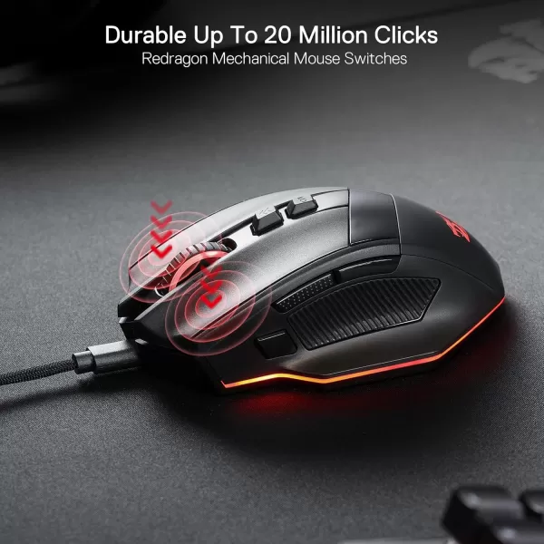 Redragon M813 Wired RGB Gaming Mouse with 4D Dual Mode Scroll Wheel Optical Ergonomic Gamer Mouse with Max 16000DPI High Precision Sensor 3333 7 Macro Buttons Software SupportedWired