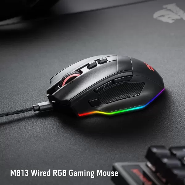 Redragon M813 Wired RGB Gaming Mouse with 4D Dual Mode Scroll Wheel Optical Ergonomic Gamer Mouse with Max 16000DPI High Precision Sensor 3333 7 Macro Buttons Software SupportedWired