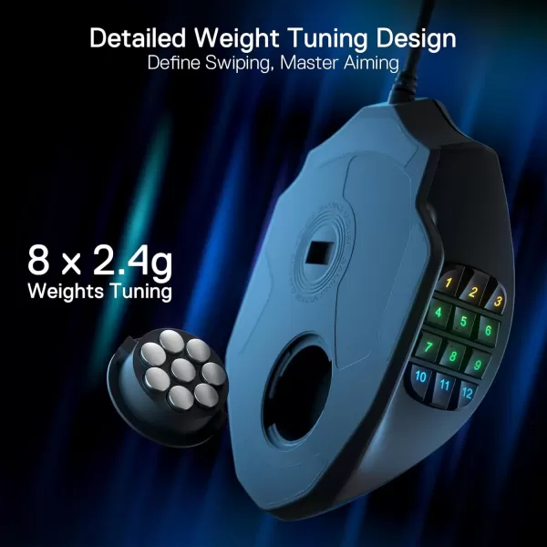 Redragon M908 Impact RGB LED MMO Gaming Mouse with 12 Side Buttons Optical Wired Ergonomic Gamer Mouse with Max 12400DPI High Precision 18 Programmable Macro Shortcuts Comfort GripBlack